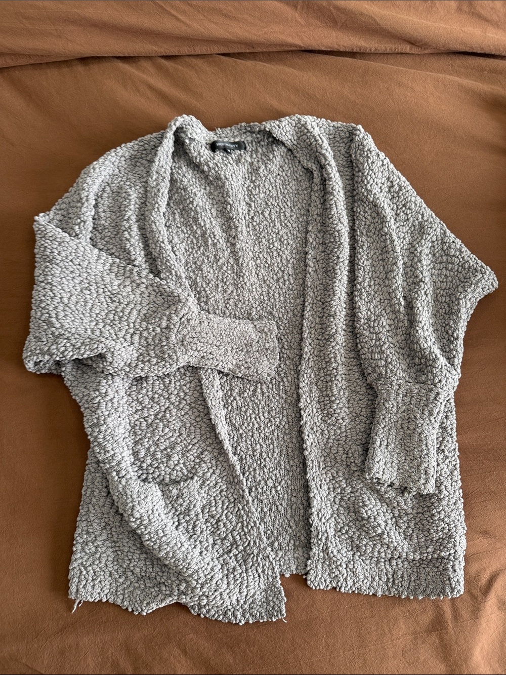 Plush Open-Front Women's Cardigan Sweater - Light Gray
